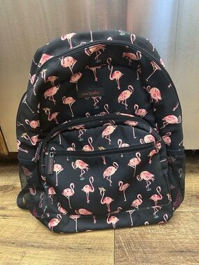 Vera Bradley Black Backpack with Pink Flamingo Print. Garden party. Large18x16”